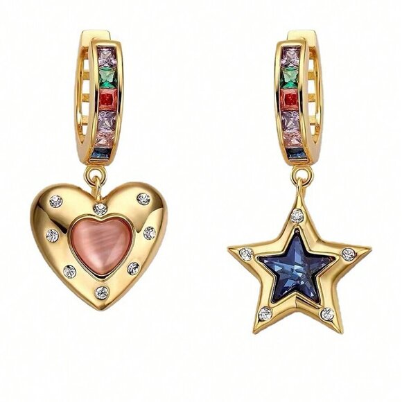 Elegant Women's Multicolor Stone Asymmetrical Star & heart earrings - Picture 2 of 6